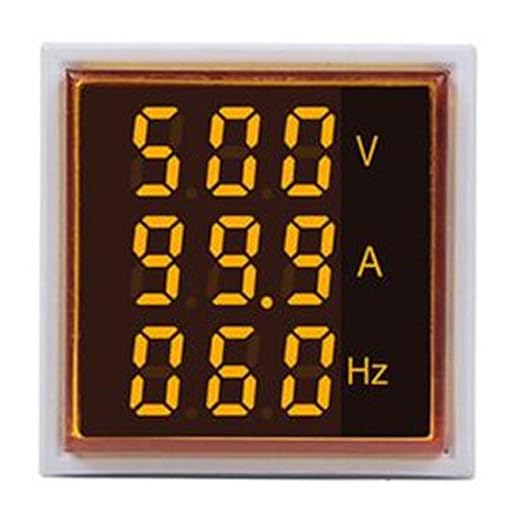 with Three-Digit Display AC Current, Voltage, Frequency Indicator, 22mm Square Head LED Multi-Function Measuring Instrument Monitor (Yellow)