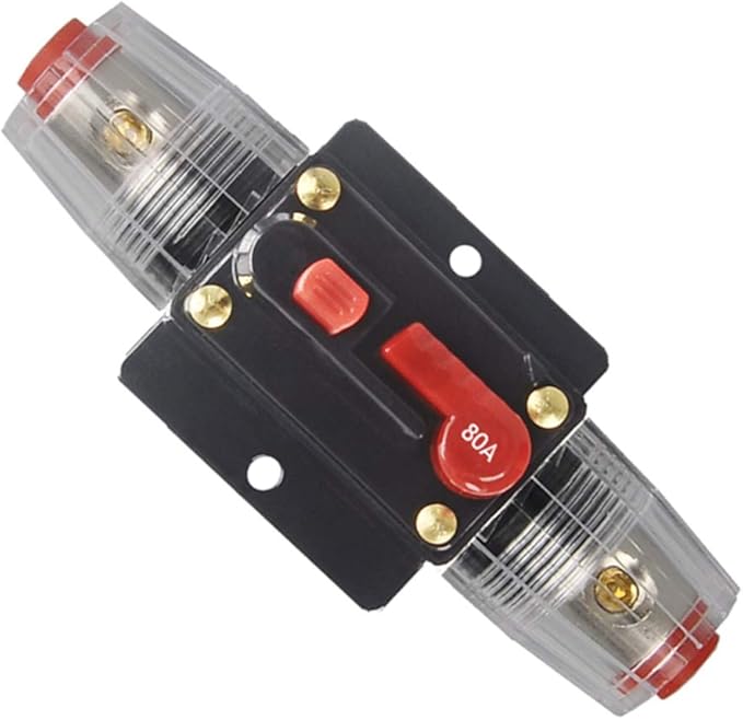 30A 40A 50A 60A 80A 100A 150A Audio Circuit Breaker Auto Car Stereo Inline Fuse Holders Inverter, Manual Reset 12V-24V DC for Automotive Marine Boat Audio System Protection (80A)