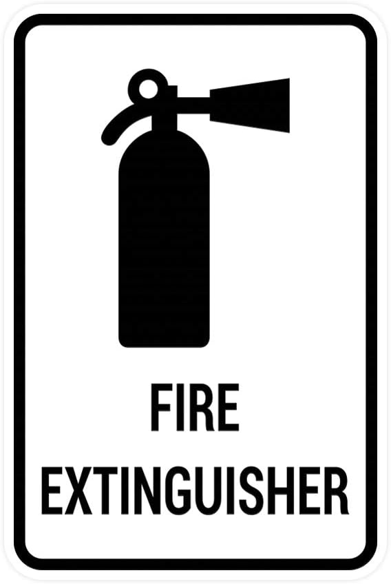 Signs ByLITA Portrait Round Fire Extinguisher Sign with Adhesive Tape, Mounts On Any Flat Surface (White) - Medium