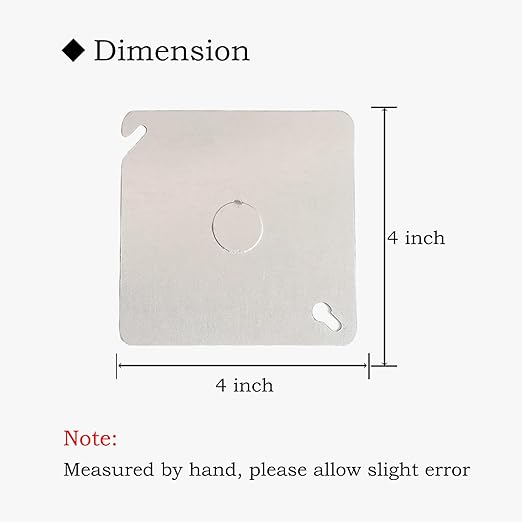 4 Pack Square Electrical Box Covers with 1/2 Inch Knockout, 4 Inch Metal Junction Box Covers, Flat Outlet Box Cover for 4 inch Square Box, EBC-square-1