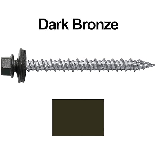 Metal ROOFING SCREWS: (250) 10 x 2" Dark Bronze Hex Head Sheet Metal Roof Screw. Self starting metal to wood siding screws. EPDM washer. Colored head