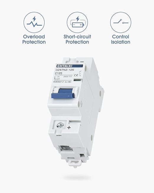 DC Miniature Circuit Breaker, 1 Pole 250V 100 Amp Isolator for Solar PV System, Thermal Magnetic Trip, DIN Rail Mount, High Current DC Disconnect Switch MCB 1P C100