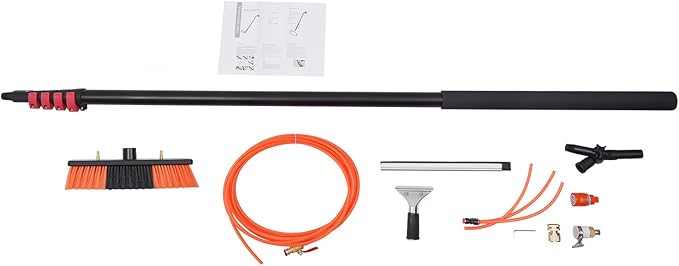 Water Fed Pole Kit, 24 Feet Reach Solar Panel Cleaning Brush & Pole Kit, Water Fed Cleaning System, Outdoor Window Cleaner, with Squeegee