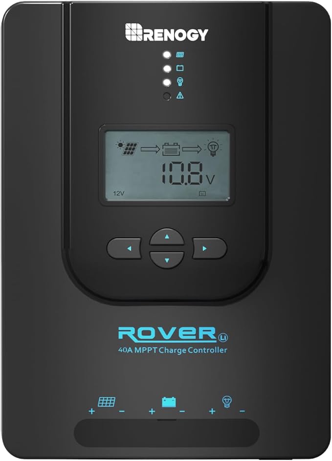 Rover 12V/24V 40A Charge Controller with MPPT- DC Input Solar Controller for RV/Marine, Auto Parameter Adjustable LCD Display Solar Panel Regulator fit for Gel Sealed Flooded and Lithium Battery
