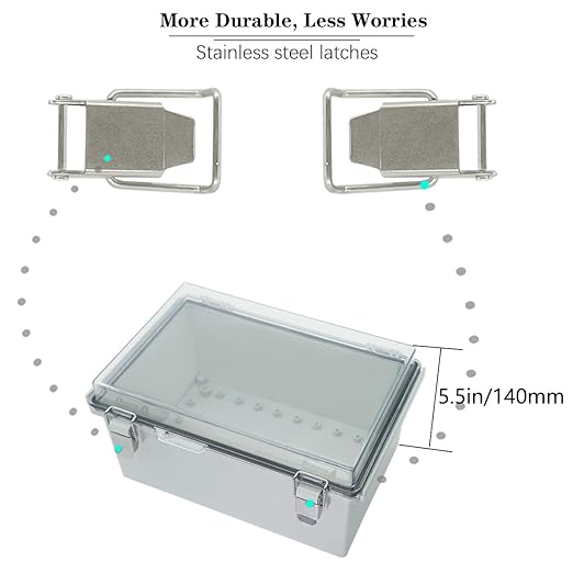 Zulkit Junction Box ABS Plastic Dustproof Waterproof IP67 Electrical Boxes Hinged Shell Outdoor Universal Project Enclosure Grey Clear Cover, Stainless Steel Buckles 11.4 x7.5 x 5.5 Inch