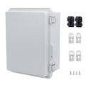 IP67 Waterproof Junction Box, ABS Plastic Electrical Enclosure with Stainless Steel Latch, Hinged Cover Electric Box with Mounting Plate, Wall Brackets & Cable Glands 210x160x100