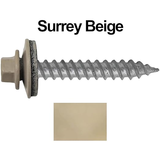 Metal Roofing Screw: (250) 12 x 1-1/2" Surrey Beige Hex Sheet Metal Roof Screw. Sharp Point Metal to Wood siding Screws. 5/8" EPDM Washer.