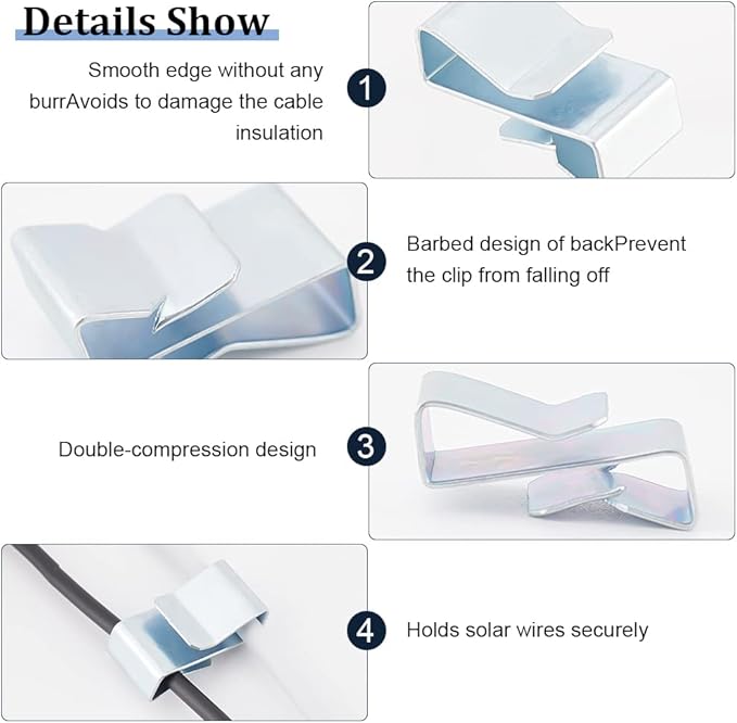 DICOSMETIC 100Pcs Wire Management Double-Wire Clips Trailer Frame Wire Clips Length Solar Panel Frame Cable Clamp Under Desk Wire Organization for Fishing Boat Trailer PV Wiring Boat Cable