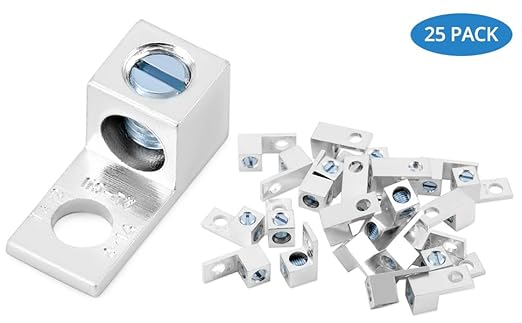 QWORK Aluminum Alloy Mechanical Lugs, 25Pcs Tin-Plated Cable Connectors with 5/16-24 Screw Size for 14 AWG - 2 AWG Conductors
