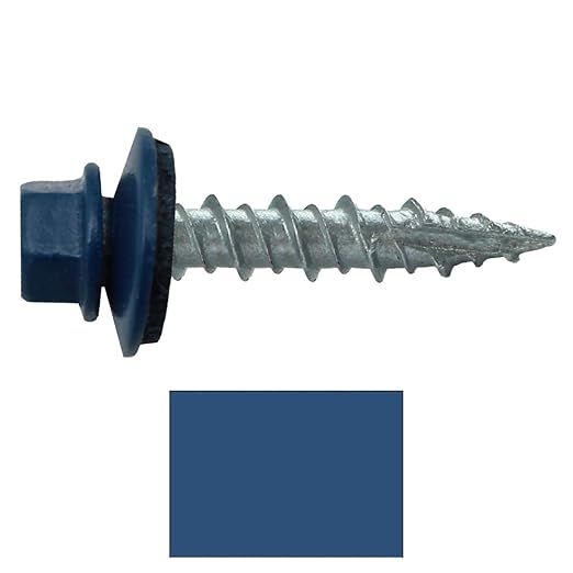 Metal Roofing Screws: (250) 10 x 1 Heron Blue Hex Head Sheet Metal Roof Screw. Self Starting Metal to Wood siding Screws. EPDM Washer. Colored Head