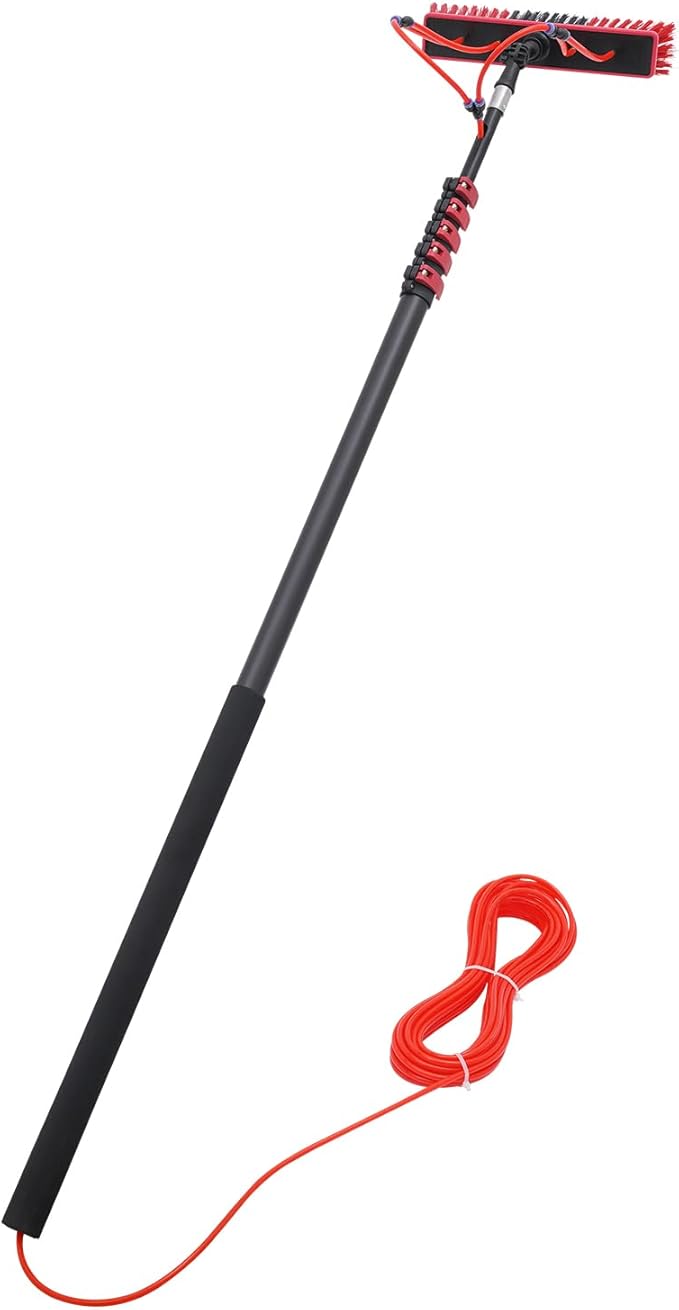 Water Fed Pole Kit, 24ft Length Water Fed Brush, Water Fed Cleaning System, Aluminum Alloy Outdoor Window Cleaner w/27ft Hose, Cleaning and Washing Tool for Window Glass, Solar Panel, Ceiling