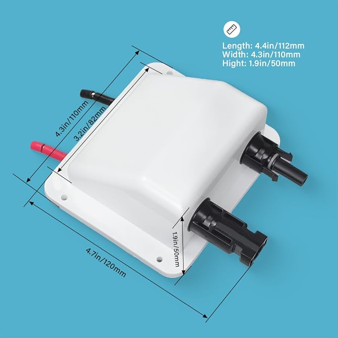Solar Weatherproof ABS Double Cable Entry Gland 0.33ft 10AWG for All Cable Types 6mm² to 12mm² UV Resistance Housing for Solar Project on Rv,Boat,Camper,Van