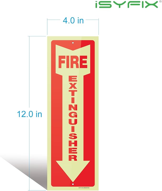 iSYFIX Fire Extinguisher Glow in the Dark Signs – 10 Pack 4x12 Inch – 40 mil Thick Polystyrene Plastic, Laminated for Ultimate UV, Weather, Scratch, Water & Fade Resistance, Indoor & Outdoor
