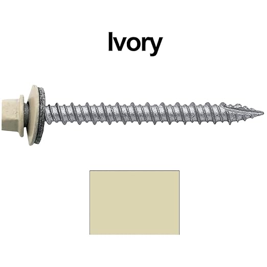 Metal ROOFING SCREWS: (250) 10 x 2" Ivory Hex Head Sheet Metal Roof Screw. Self starting metal to wood siding screws. EPDM washer. Colored head