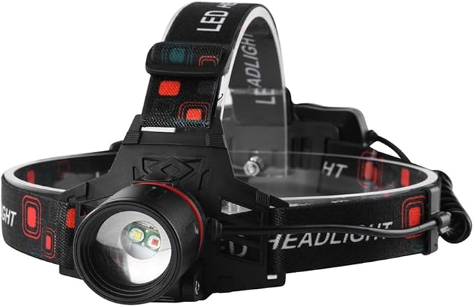 LED Headlamp with Red and White Light, Tactical Hunting Headlamps Red Light Headlight Zoomable Head Torch for Hunting, Night Vision, Astronomy, Camping
