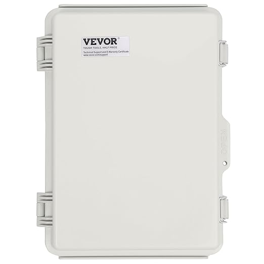 VEVOR Weather-Resistant Junction Box, Dimensions: 11.81 x 7.87 x 7.08 inches, Crafted from Durable ABS Plastic with a Secure Hinged Lid and Stainless Steel Lock, IP67 Rated for Superior Dust and Wa