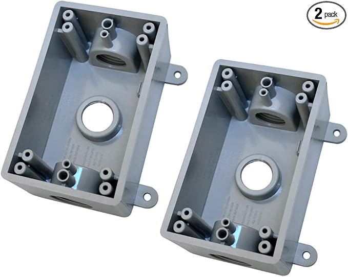 Single-Gang Electrical Box, Suitable 1/2-Inch or 3/4-Inch Electrical Conduit Weatherproof Outdoor Switch/Outlet Box, UL Listed，Plastic Junction Box Outlet（2PCS）