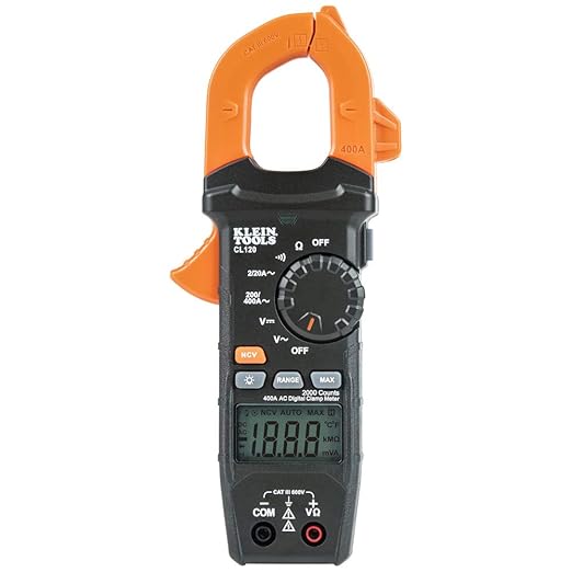Klein Tools CL120 Digital Clamp Meter, Auto-Ranging 400 Amp AC, AC/DC Voltage, Resistance, Continuity, Non-Contact Voltage Tester Detection