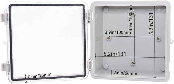 Waterproof Outdoor Electrical Box Junction Box Weatherproof IP67 ABS Plastic Enclosure Switch Router Project Box with Mounting Plate with Wall Bracket 2 Cable Glands Clear 5.9"x5.9"x3.5"