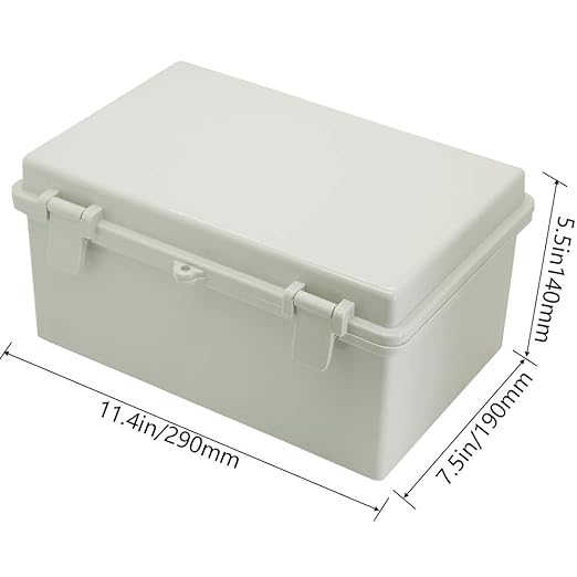 Zulkit Junction Box ABS Plastic Dustproof Waterproof IP65 Electrical Boxes Hinged Shell Outdoor Universal Project Enclosure with 2 Cable Glands 11.42 x 7.48 x 5.51 Inch (290x190x140mm)