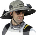 Outdoor Wide Brim Sun Hat with 2 Solar Fan Sun Bucket Hat for Men Women UPF 50+ Bucket Fishing & Beach Hat with Fan Built in