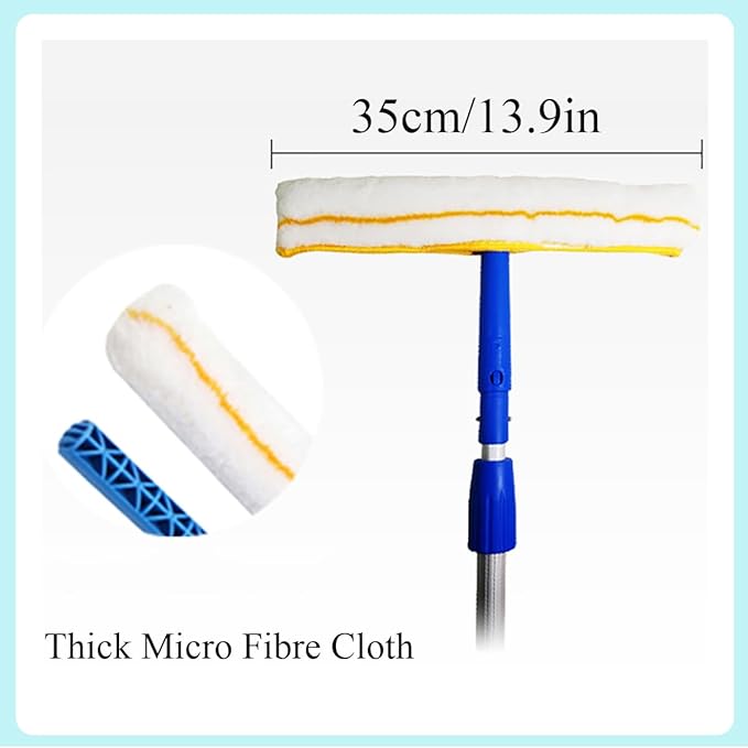 Extendable Window Cleaner Tool, Window Squeegee Cleaner Telescopic Pole 1.2m, Handheld Window Cleaner for Gas Stations Office Buildings Home Window Property Maintenance Blue