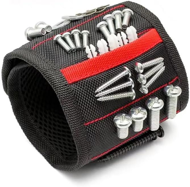 Best Gift for Men Vastar Magnetic Wristband, Tool Belt with 5 Powerful Magnets for Holding Screws, Nails, Bolts, Drill Bits, Fasteners, Scissors(BLACK)