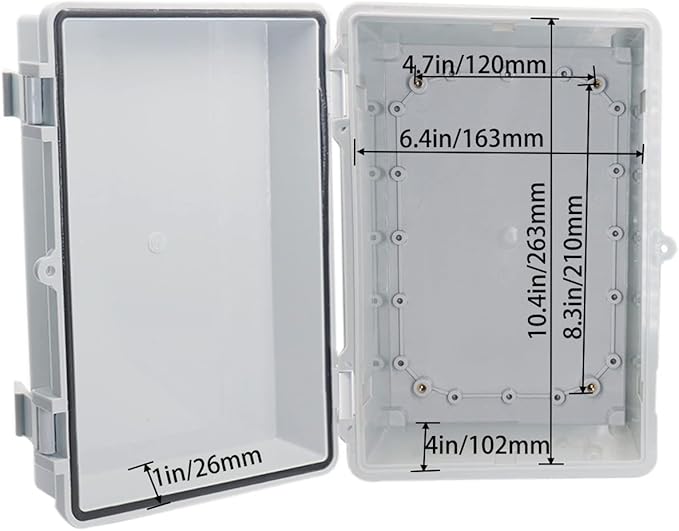 Waterproof Outdoor Electrical Box Junction Box Weatherproof IP67 ABS Plastic Enclosure Switch Router Project Box with Mounting Plate with Wall Bracket 2 Cable Glands Grey 11.4"x7.5"x5.5"