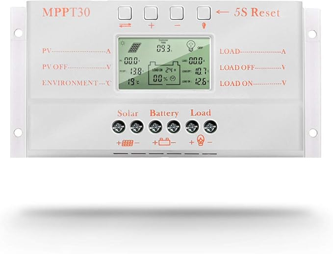 SolaMr 30A Solar Charge Controller MPPT 12V/24V Intelligent Solar Panel Charge Controllers with LED Screen Display USB Port 5V Output Solar Panel Battery Regulator