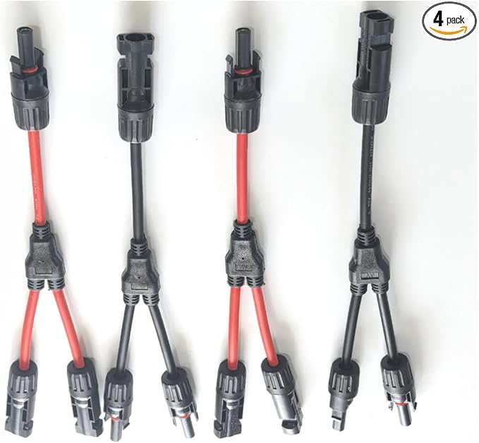 4pcs mc4 y connectors, 30amp Solar Connectors Photovoltaic Panel Adaptor Y Branch Plug 1 To 2 Parallel Connection Of Battery Plate Assembly RV PV Group Line solar panel connectors for Solar Panel