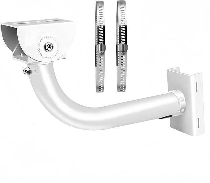 J-Shaped Aluminum Wall Mount with Cable Management Hole & L-Shaped Adapter - Duckbill Design (180° Tilt/360° Swivel) for CCTV Dome/IP Cameras, Space-Saving Indoor/Outdoor Use