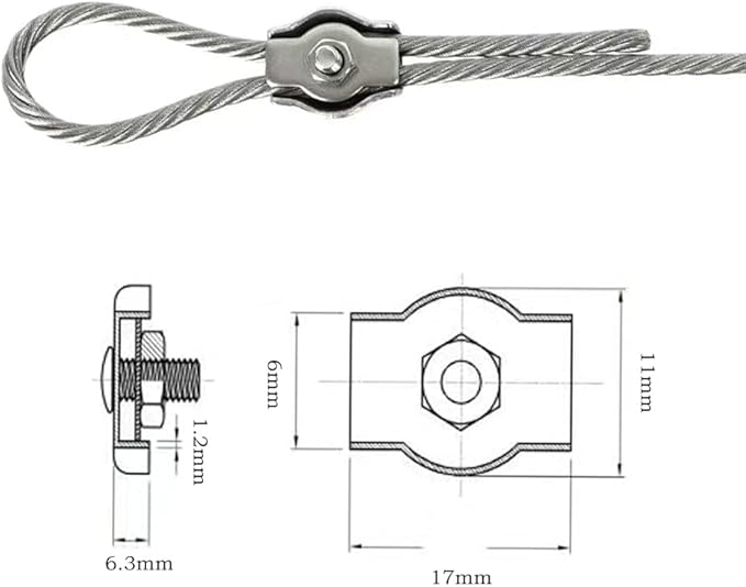 20 Pcs stainless steel simplex wire rope cable clamp/wire rope clamp（1/8 in. M3）