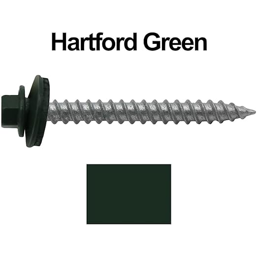 Metal Roofing Screws: (250) 12 x 2 Hartford Green Hex Sheet Metal Roof Screw. Sharp Point Metal to Wood siding Screws. 5/8" EPDM Washer