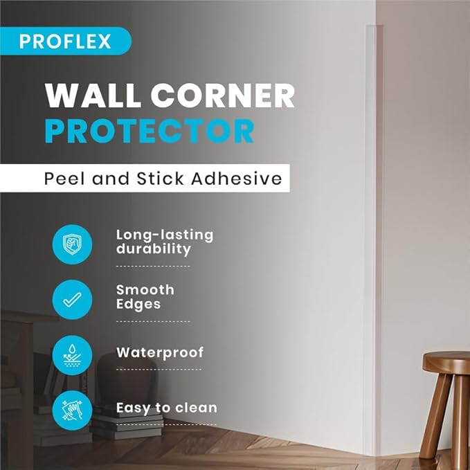 Proflex Wall Corner Protector - Clear 1 inch x 36 inch- Pack of 6 - Self Adhesive Corner Guards for Walls Edge Protection – Easy to Apply – No Tools Needed