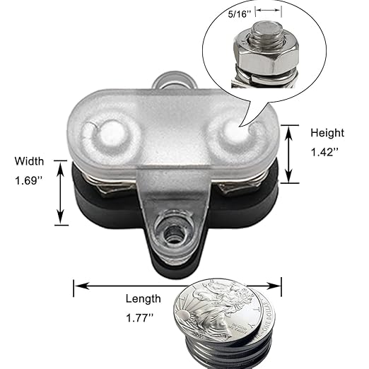 Heart Horse Bus Bar Terminal Block 5/16'' Power Stud Battery Junction Post Distribution Block Insulated with Cover DC 48V 250A for Auto Truck RV Boat (5/16'',Red+Black)