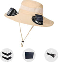 Wide Brim Sun Hats with 2 Solar Fan Outdoor Fishing Hat for Men Solar Powered Fan Hat Adjsutable 180°Rotating Cooling UPF 50+