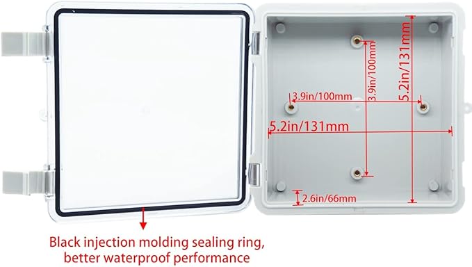 Junction Box, Hinged Clear Cover IP67 Waterproof ABS Project Box with 2 NPT 1/2" Cable Gland, Electrical Box Enclosure with Mounting Plate & Wall Bracket 5.9 x 5.9 x 3.5inch(150x150x90mm)