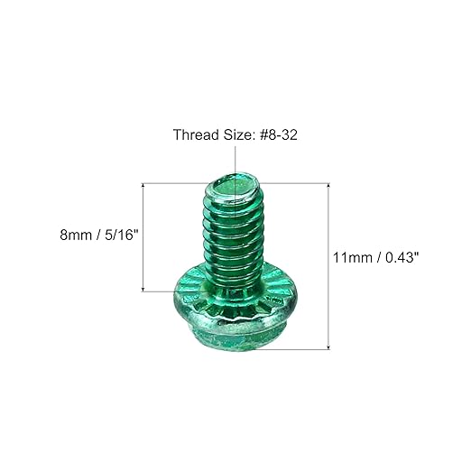 PATIKIL 8-32 x 5/16 Inch Thread Ground Screws, 50 Pack Green Electrical Grounding Screw Hex Phillips Head Flanged for Home Electrical Lamp