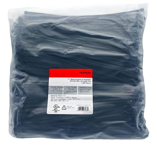 Bar Lok 11 Inch Zip Ties – 1000 Pieces, Black – Made in America – Weather, UV & Impact Resistant Cable Ties for Binding Bundling & Organizing – Indoor & Outdoor (11in, 1000ct)