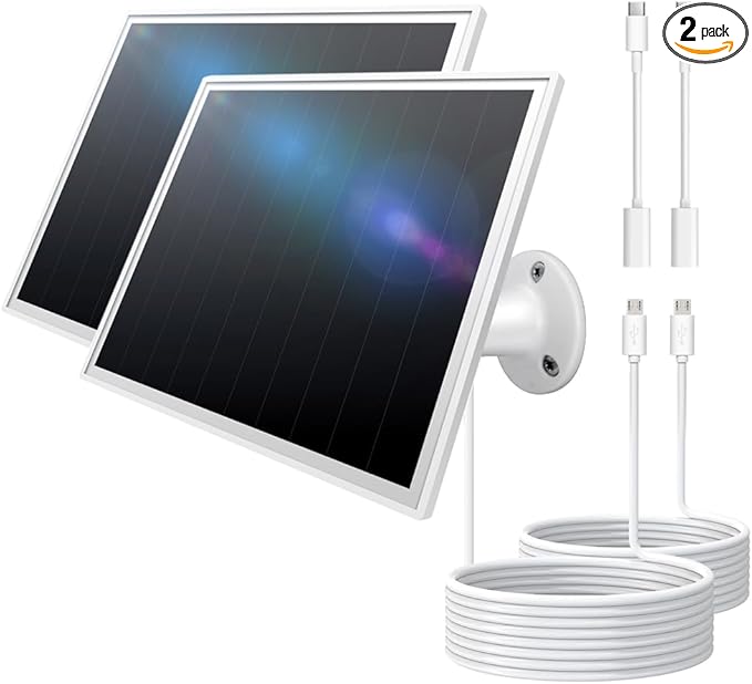 8W Solar Panel for Outdoor Security Camera, 5V Micro USB and USB - C Solar Panel Charger ，Fits Eufy/Wyze/Reolink DC 5V Output, IP65/360° Adjustable, 9.8ft Cable, Fast Charging
