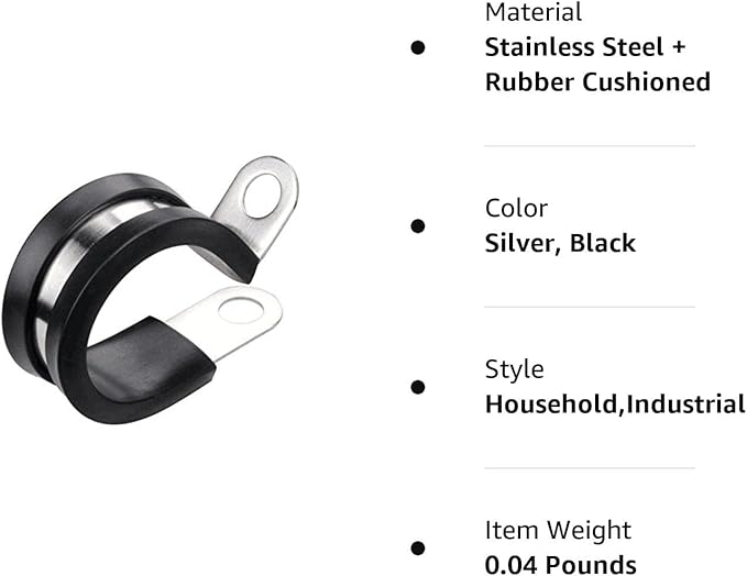 LOKMAN 12 Pack 5/8 Inch Stainless Steel Cable Clamp, Pipe Clamp, Metal Clamp, Rubber Cushioned (5/8 Inch)