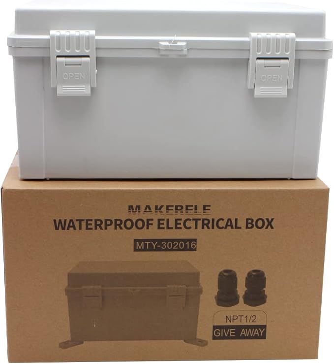 MAKERELE Waterproof Junction Box Outdoor Junction Box ABS Plastic Waterproof Universal Electrical Project Box (Grey Cover, 11.8 * 7.8 * 6.3 Plastic latches)