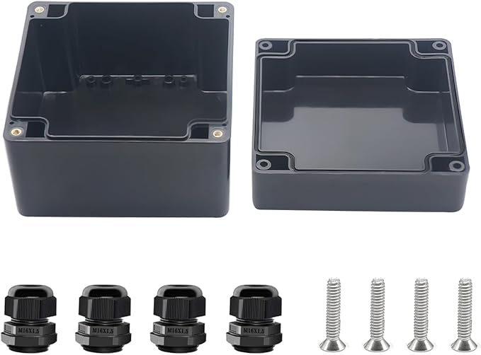 Project Box ABS Black Electrical Boxes IP67 Outdoor Waterproof Box Electronic Junction Box Power Enclosure with Cable Glands for DIY Project 4.7 x 4.7 x 3.5 inch (120x120x90mm)
