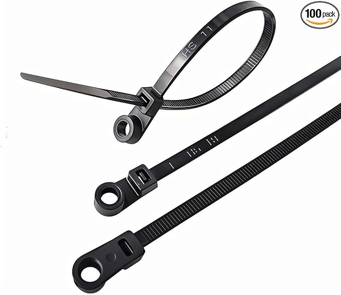 HS Heavy Duty Cable Ties with Screw Holes (100 Pack) 11.8 Inch Mounting Head Electrical Zip Ties 50 LBS,UV Black