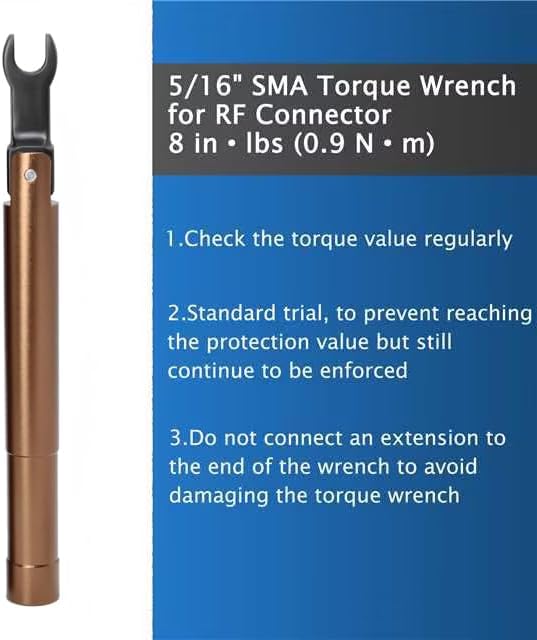 TOJOIN 1 pcs SMA Torque Wrench for RF Connector 8 in·lbs (0.9 N·m) Opening 8mm (5/16") for SMA 3.5mm/2.92mm Adapter Convertor Portable Spanner for Professionals Industry Brown