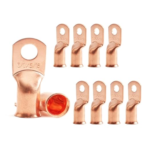 10Pcs 3/0 AWG 5/16" Stud Heavy Duty Battery Ring Terminal 3/0 Gauge Wire Connectors 3/0 AWG Battery Cable lugs 5/16 Bare Copper Wire Lugs