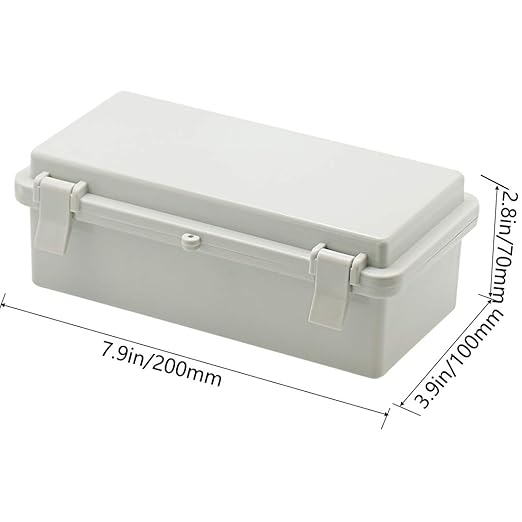 Zulkit Junction Box ABS Plastic Dustproof Waterproof IP65 Electrical Boxes Hinged Shell Outdoor Universal Project Enclosure with 2 Cable Glands 7.9 x 3.9 x 2.8 inch (200x100x70mm)