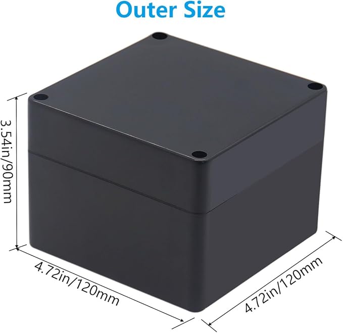 Project Box ABS Black Electrical Boxes IP67 Outdoor Waterproof Box Electronic Junction Box Power Enclosure with Cable Glands for DIY Project 4.7 x 4.7 x 3.5 inch (120x120x90mm)