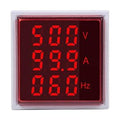 with Three-Digit Display AC Current, Voltage, Frequency Indicator, 22mm Square Head LED Multi-Function Measuring Instrument Monitor (Red)