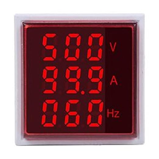 with Three-Digit Display AC Current, Voltage, Frequency Indicator, 22mm Square Head LED Multi-Function Measuring Instrument Monitor (Red)